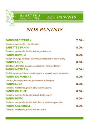 MENU PANINIS BABETTE'S 2015