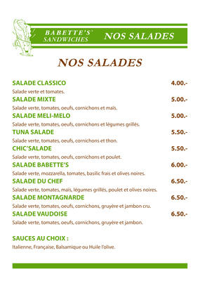 MENU SALADE BABETTE'S 2015